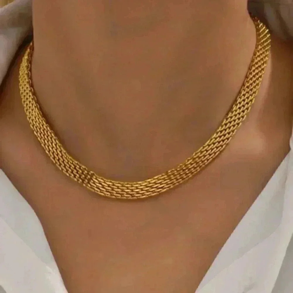 New 18k Gold Filled Mesh Chain Necklace 15 inches adjustable to 17.5 inches